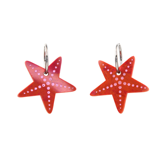 boucles d'oreilles créoles étoile de mer en résine orange corail et détails peint